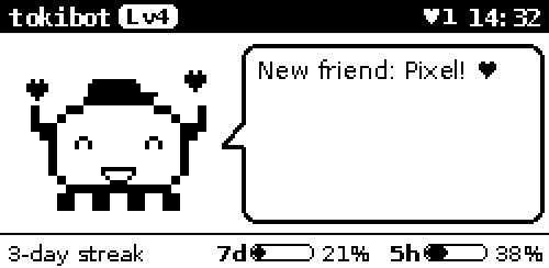 Mochi's display: New friend: Pixel!