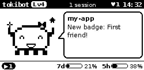 Pixel's display: New badge: First friend!