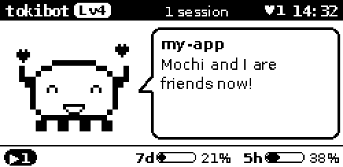 Pixel's display: Mochi and I are friends now!